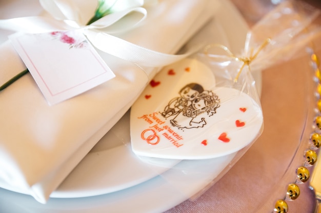 Beautiful wedding decorations on the festive table