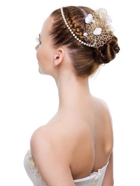 Beautiful wedding  hairstyle from pigtails. On 