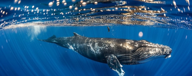 Free photo beautiful whale crossing the ocean