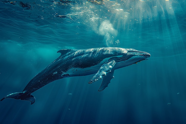 Beautiful whale crossing the ocean