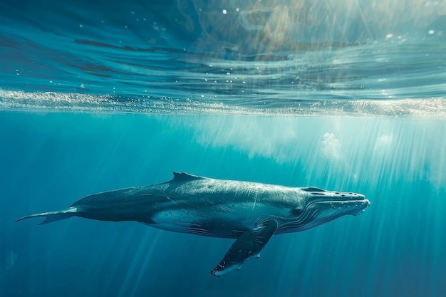 Free photo beautiful whale crossing the ocean