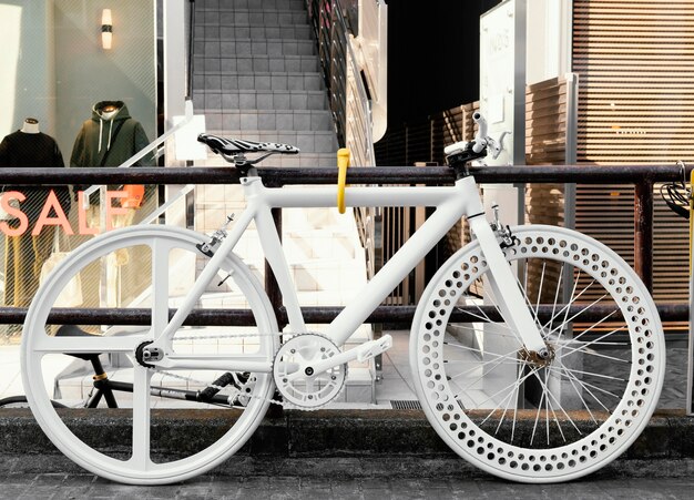 Beautiful white bicycle outdoors