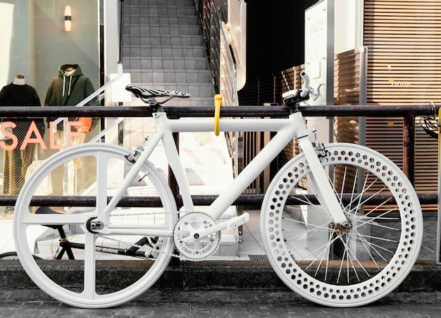 야외에서 아름 다운 흰색 자전거