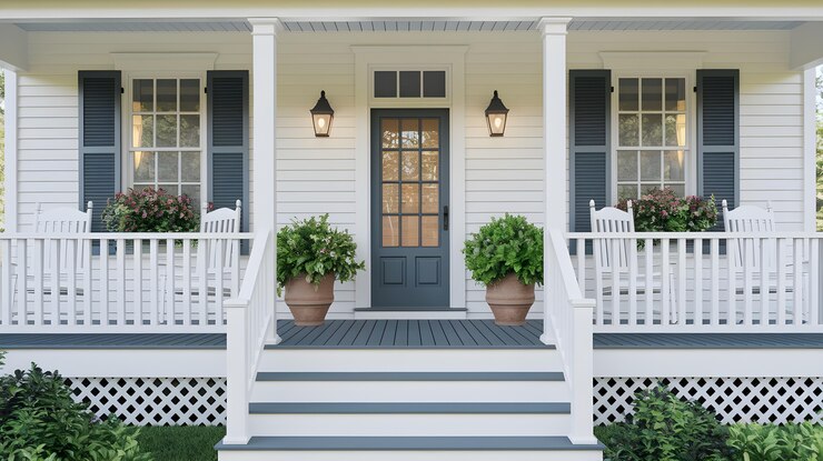 Free Photo beautiful white house with a welcoming front porch