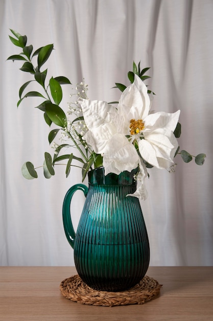 Free photo beautiful white poinsettia composition