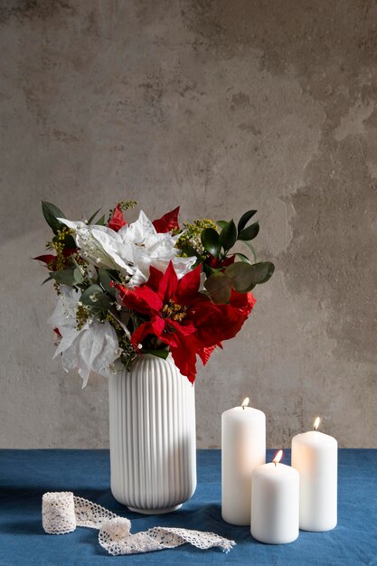 Beautiful white poinsettia composition