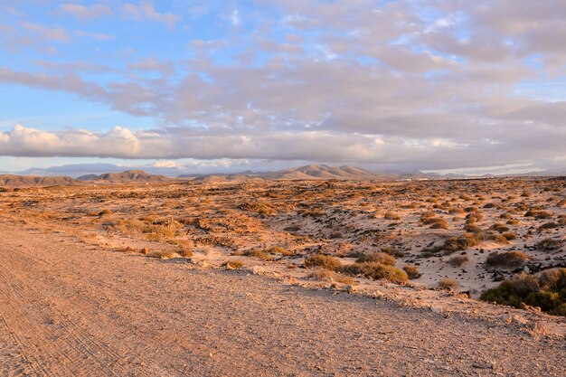 Beautiful wide shot of a desert mountain in canary islands of spain