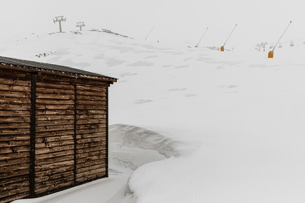 Beautiful winter landscape with chalet