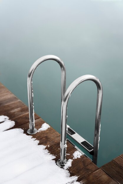 beautiful winter snow near pool