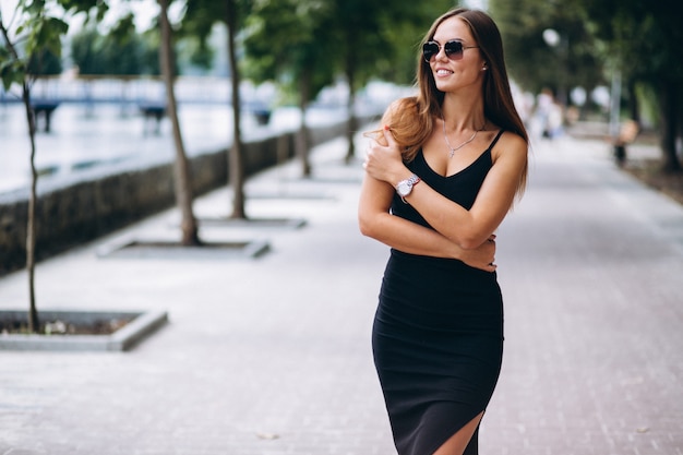 Beautiful woman in black dress