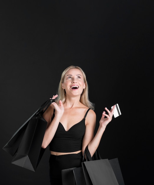 Beautiful woman black friday concept with copy space