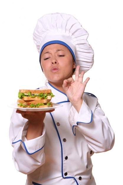 Free photo beautiful woman in chef image