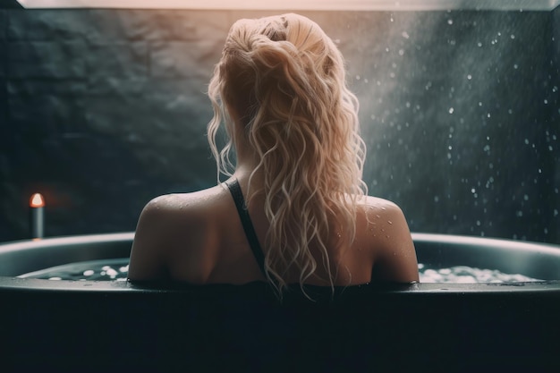 Beautiful woman from behind relaxing in a jacuzzi Ai generative