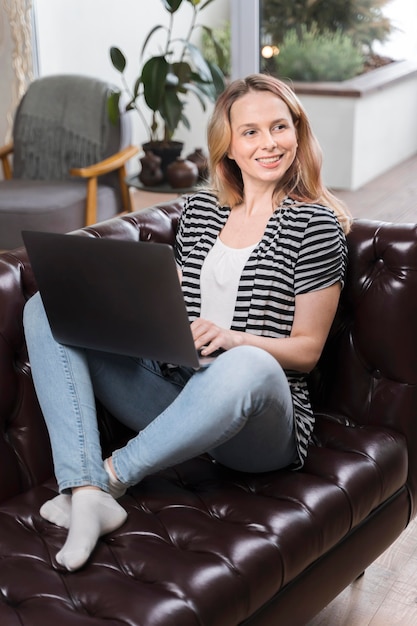 Beautiful woman happy to work from home