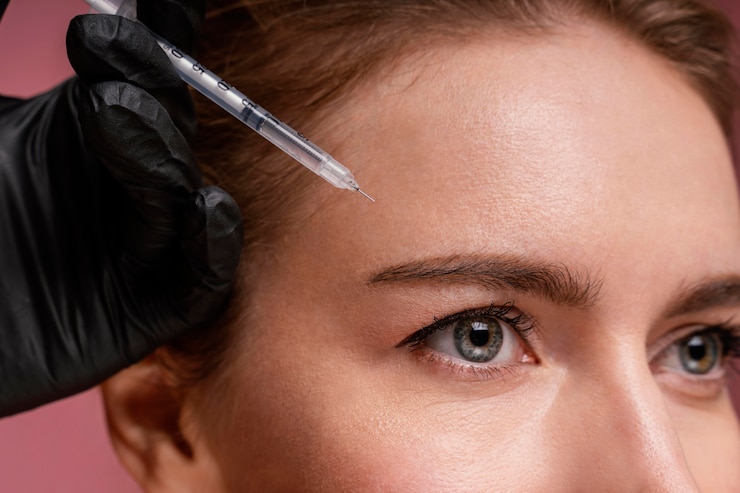 Free Photo beautiful woman having her face injected