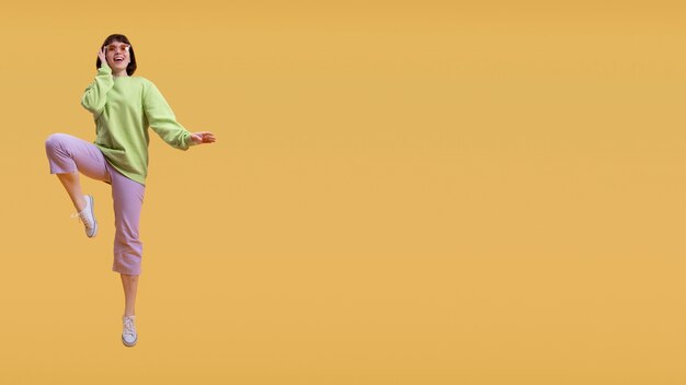 beautiful woman jumping isolated on orange