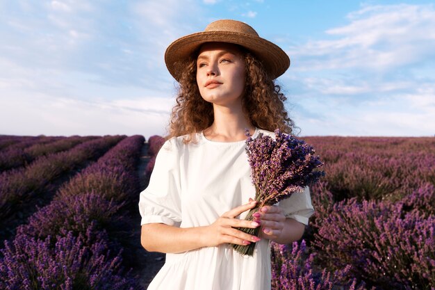 Beautiful woman in  lavender field background