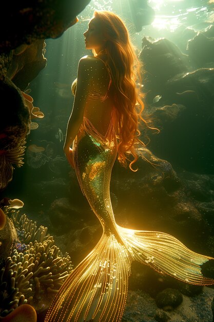 Beautiful woman mermaid in fantasy world