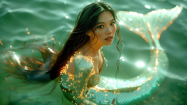 Beautiful woman mermaid underwater