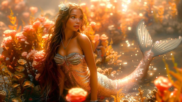 Beautiful woman mermaid underwater