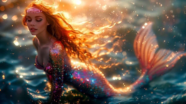 Beautiful woman mermaid underwater