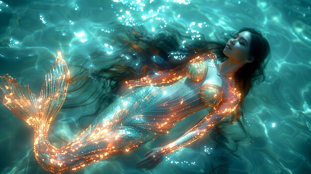 Free photo beautiful woman mermaid underwater