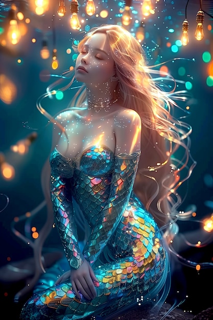 Free photo beautiful woman mermaid underwater