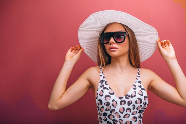 Beautiful woman model in swimminmg suit isolated