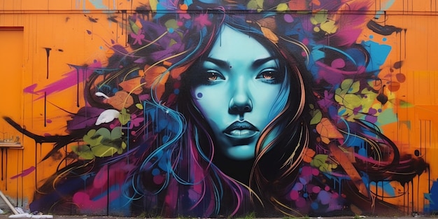 Beautiful woman portrait graffiti
