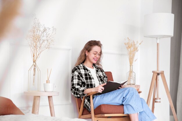 Beautiful woman reading a book