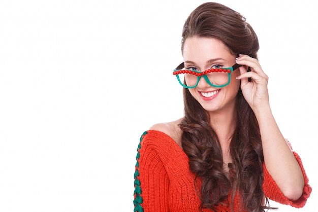 Beautiful woman in red sweater