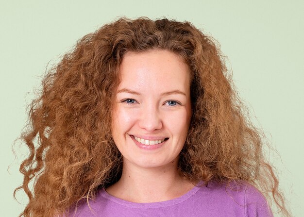 Beautiful woman smiling, happy face portrait close up