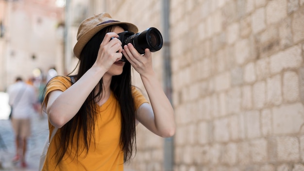 Beautiful woman traveling alone in montenegro