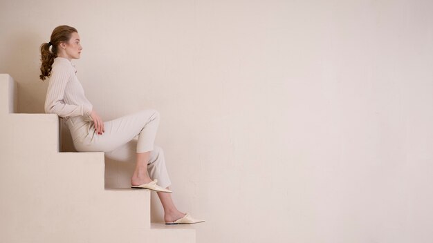 Beautiful woman wearing minimalist shirt