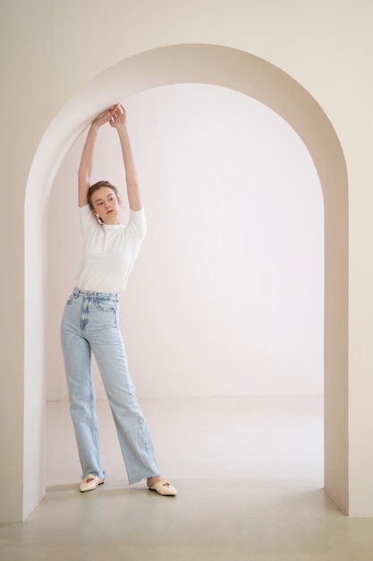 Beautiful woman wearing minimalist shirt