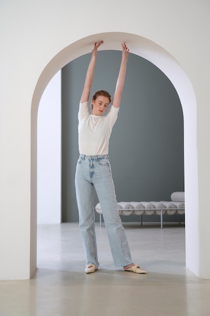 Beautiful woman wearing minimalist shirt