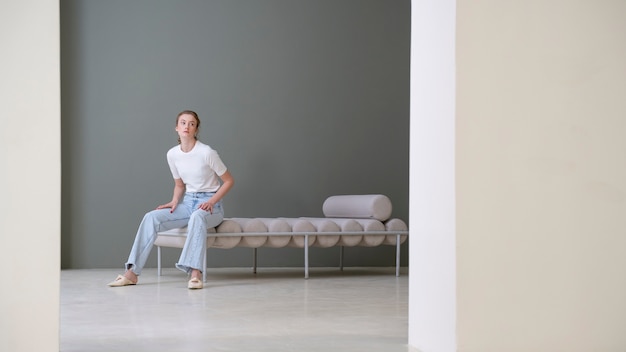 Beautiful woman wearing minimalist shirt