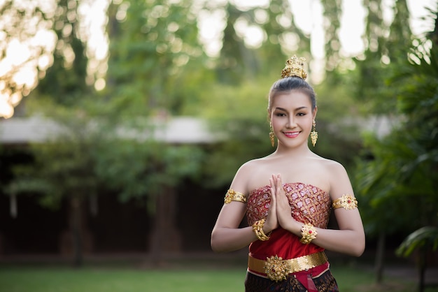 Beautiful Woman wearing typical Thai dress