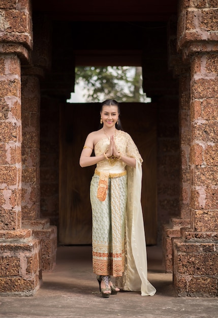 Beautiful Woman wearing typical Thai dress