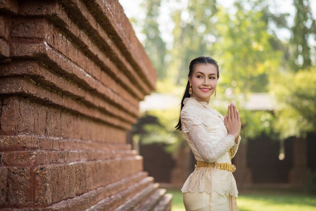 Beautiful Woman wearing typical Thai dress