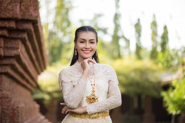 Beautiful Woman wearing typical Thai dress