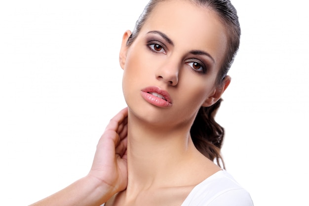 Beautiful woman on a white background