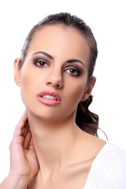 Beautiful woman on a white background