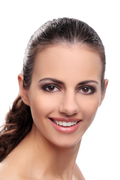 Beautiful woman on a white background