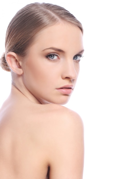 Beautiful woman with clean face isolated