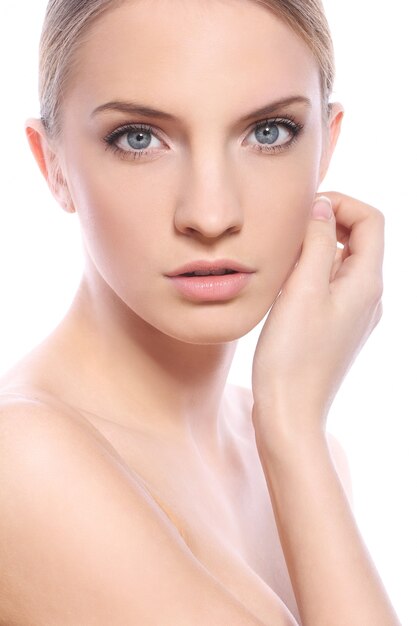 Beautiful woman with clean face isolated