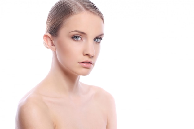 Beautiful woman with clean face isolated