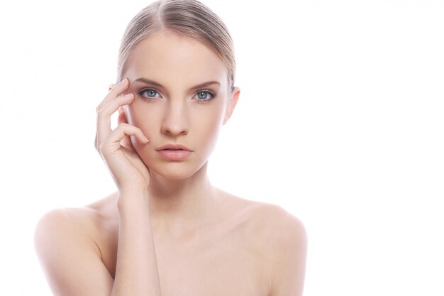 Beautiful woman with clean face isolated