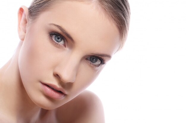 Beautiful woman with clean face isolated