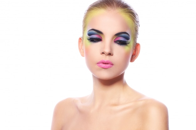 Beautiful woman with colorful make-up